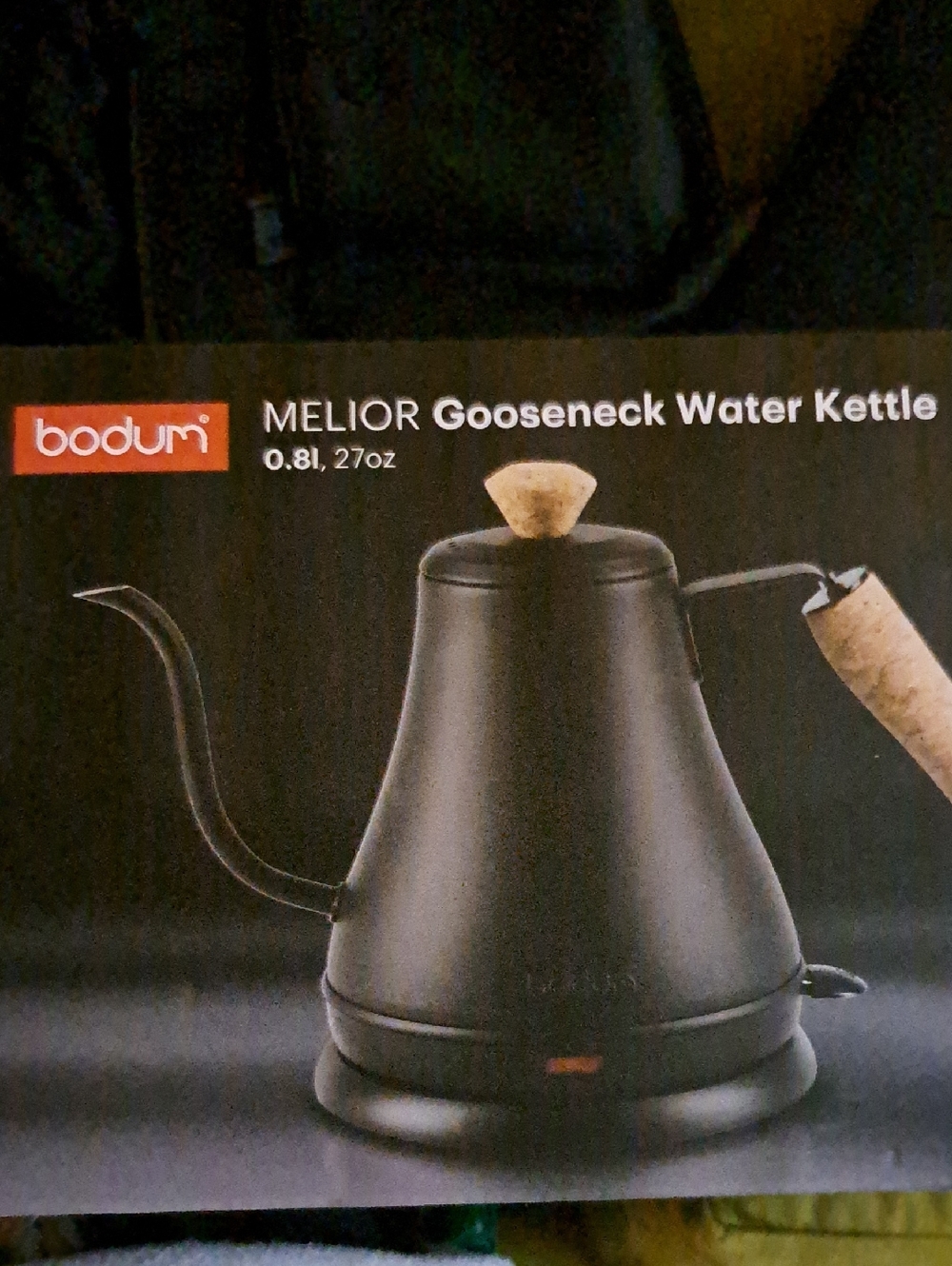 Bodum Black Gooseneck Electric Kettle with Cork Accents